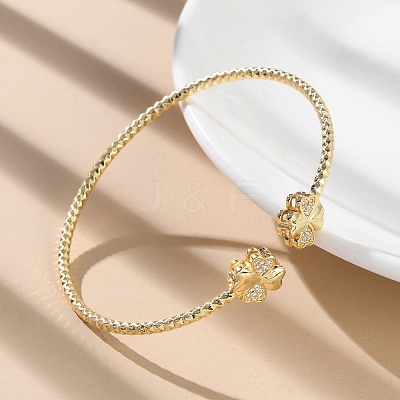 Clear Cubic Zirconia Open Cuff Bangle BJEW-G737-01G-05-1
