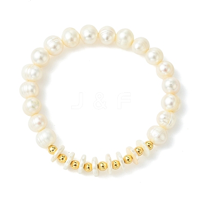 Natural Cultured Freshwater Pearl & Brass Beaded Stretch Bracelets for Women BJEW-JB13998-1