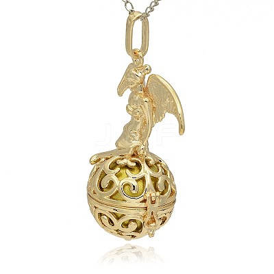 Golden Tone Brass Hollow Round Cage Pendants KK-J242-08G-1