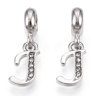 Platinum Rack Plating Alloy Rhinestone European Dangle Charms PALLOY-T048-36P-J-1