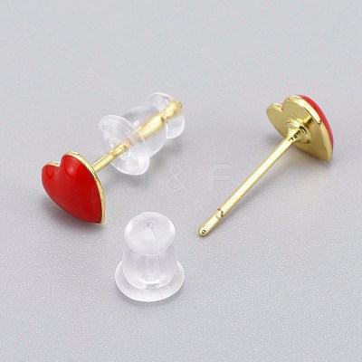 Brass Enamel Stud Earrings EJEW-L231-65C-1