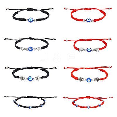 8Pcs 8 Style Lampwork Evil Eye Braided Bead Bracelets Set BJEW-FI0001-45-1