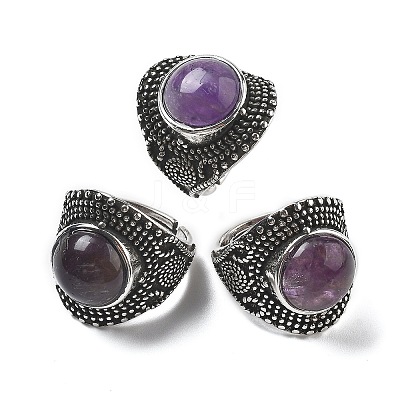 Natural Amethyst Adjustable Rings RJEW-I108-03AS-09-1