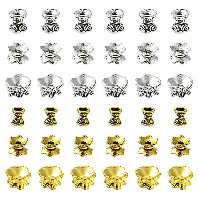 60Pcs 6 Styles Alloy Bead Caps FIND-CJ0001-36-1