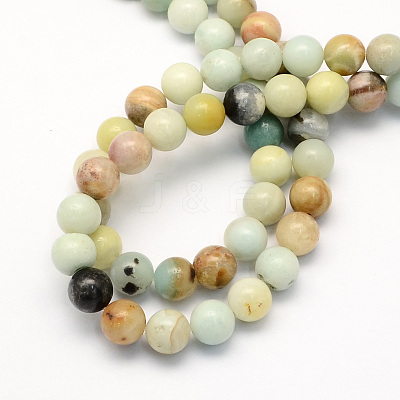 Natural Flower Amazonite Round Beads Strands G-S161-6mm-1