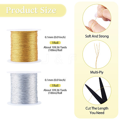 2 Rolls 2 Colors 3-Ply Round PET Metallic Thread MCOR-TA0001-03A-1