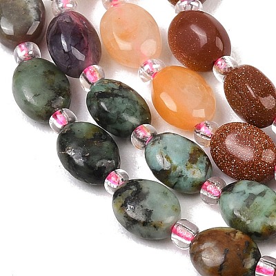 Natural African Turquoise(Jasper) & Rose Quartz & Red Aventurine & Indian Agate & Synthetic Goldstone Beads Strands G-Z135-A08-1