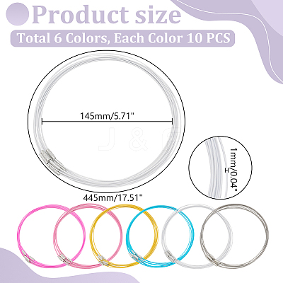 60Pcs 6 Colors Stainless Steel Wire Necklace Cord DIY Jewelry Making TWIR-UN0001-13B-1