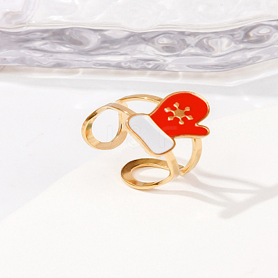 304 Stainless Steel with Enamel Cuff Rings for Women RJEW-Z116-01G-03-1