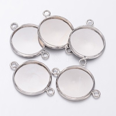 Platinum Plated Brass Bezel Connector Link Settings for Cameo Cabochons X-KK-B537-N-1
