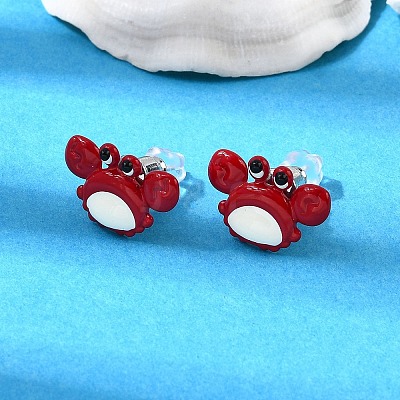 Brass Enamel Stud Earrings EJEW-A148-01A-1