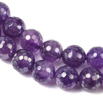 Electroplated Natural Amethyst Round Beads Strands G-L598-A05-02-1