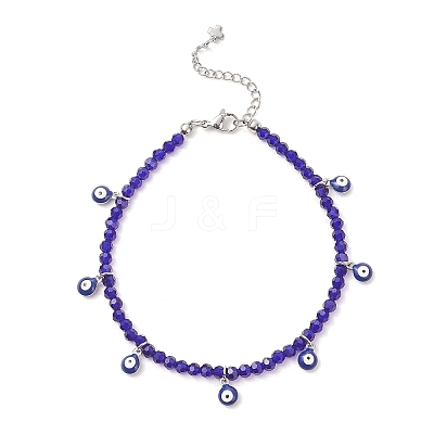 2Pcs 2 Colors 304 Stainless Steel Enamel Blue Evil Eye Tassel Glass Beaded Anklets for Women Men AJEW-AN00754-1