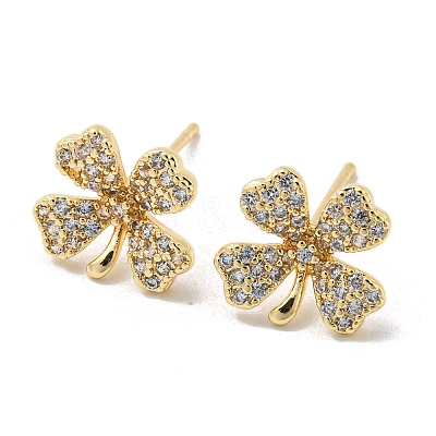 Brass with Clear Cubic Zirconia Stud Earrings EJEW-B035-16KCG-1