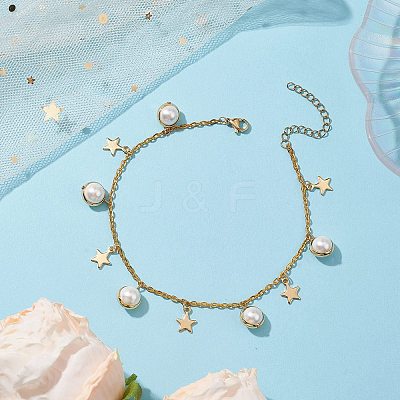 Iron with Shell Pearl Beads Anklet AJEW-AN00610-1