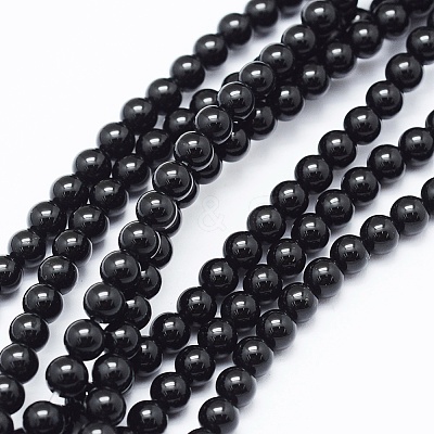 Natural Black Onyx Beads Strands G-E469-08-4mm-1
