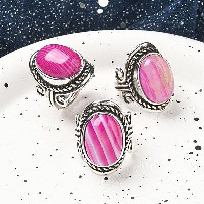 Natural Banded Agate Adjustable Rings RJEW-I108-01AS-11-1