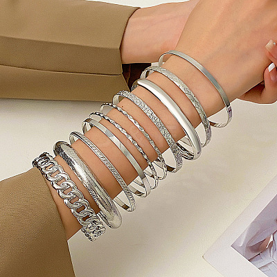 10Pcs Alloy Bangle Set for Women WG160B4-05-1