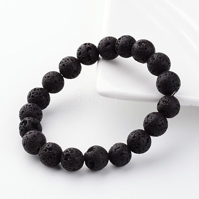 Natural Lava Rock Beads Stretch Bracelets X-BJEW-JB02411-1