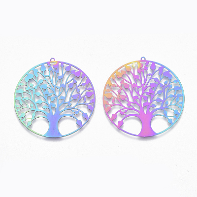 Ion Plating(IP) 201 Stainless Steel Filigree Pendants STAS-R102-37-1