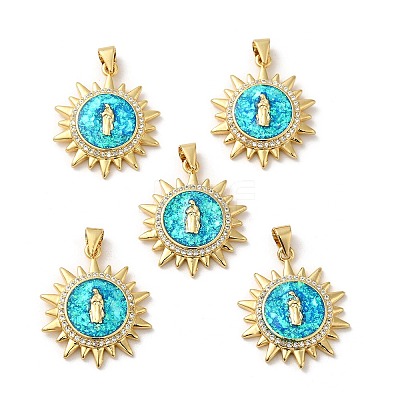 Rack Plating Brass Micro Pave Cubic Zirconia with Synthetic Opal Pendants KK-D088-27G-1