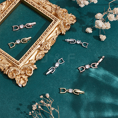 6Pcs 3 Colors Brass Clear Cubic Zirconia Fold Over Clasps FIND-HY0004-04-1