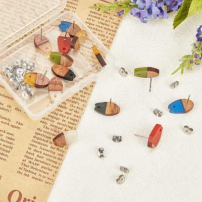 Transparent Resin & Walnut Wood Stud Earring Findings MAK-OC0001-002-1