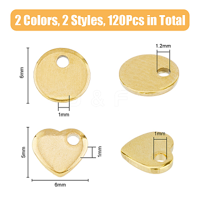 120Pcs 2 Styles 2 Colors 201 Stainless Steel Stamping Blank Tag Pendants STAS-DC0015-77-1