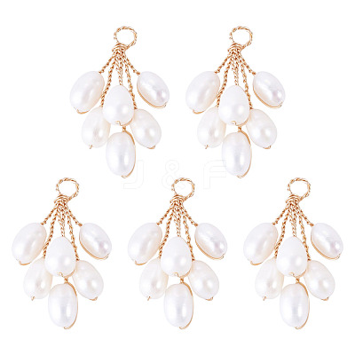 5Pcs Natural Cultured Freshwater Pearl Rice Beaded Grape Pendants PALLOY-TA00382-1