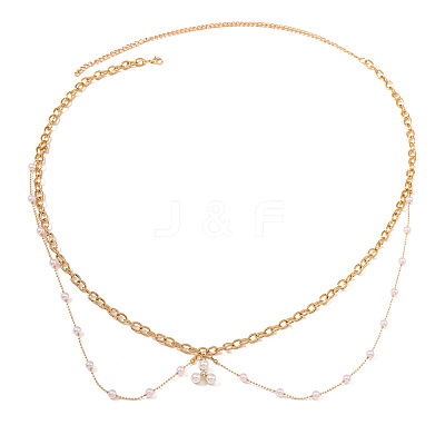 Zinc Alloy with Plastic Pearl Link Chain Double Layer Waist Belly Chains for Women FS-WGDE03B-01-1