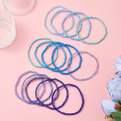 14Pcs Glass Seed Beads Stretch Bracelets for Women BJEW-MZ00266-1