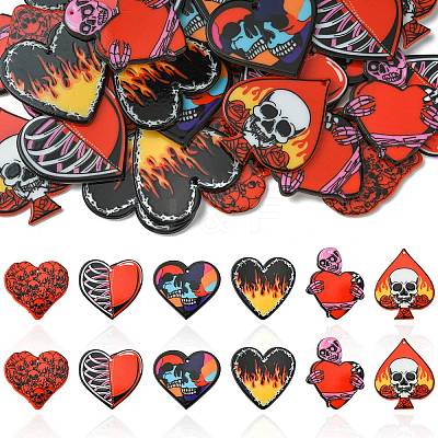 30Pcs 6 Styles Opaque Printed Acrylic Pendants MACR-CJ0002-12-1