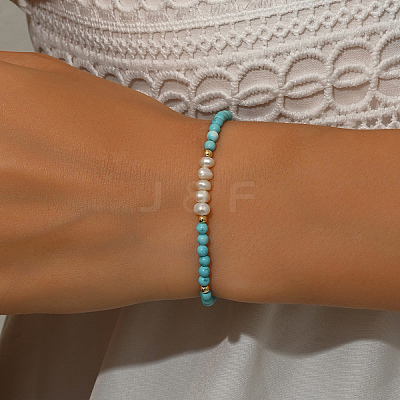 Bohemian Natural Freshwater Pearl and Round Sunthetic Turquoise Beaded Bracelets for Women CW6514-1