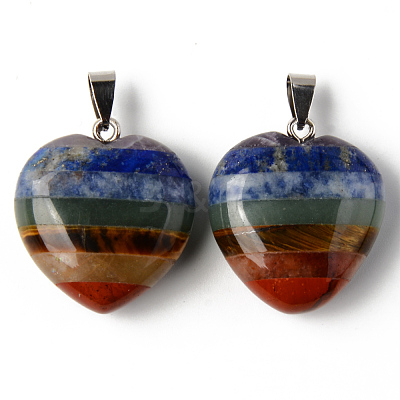 Chakra Style Assembled Natural Amethyst & Lapis Lazuli & Sodalite & Green Aventurine & Tiger Eye & Topaz Jade & Red Jasper Pendants G-R478-15-1