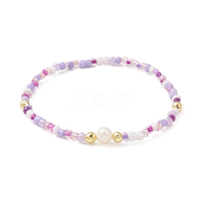 3Pcs 3 Color Natural Pearl & Seed Beaded Stretch Bracelets Set BJEW-JB09437-1