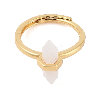 Double Pointed Hexagonal Prism Natural Moonstone Adjustable Rings for Women RJEW-G327-01G-02-1