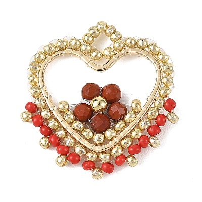 Natural Red Jasper Faceted Round Beaded Copper Wire Wrapped Pendants PALLOY-MZ01400-02-1