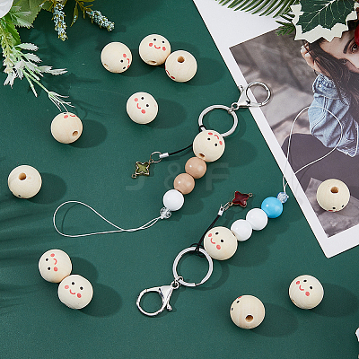 40Pcs Printed Wood European Beads WOOD-DC0001-11-1