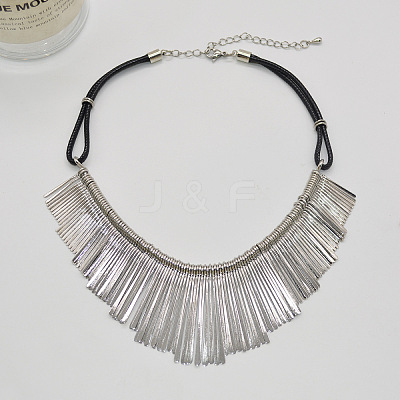 Alloy Long Tassel Bib Black Waxed Cord Necklaces FS-WGA960C-01-1