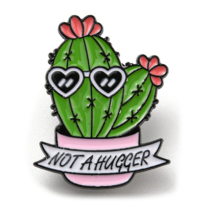 Cactus with Word Not A Hugger Enamel Pins JEWB-Q031-04EB-04-1