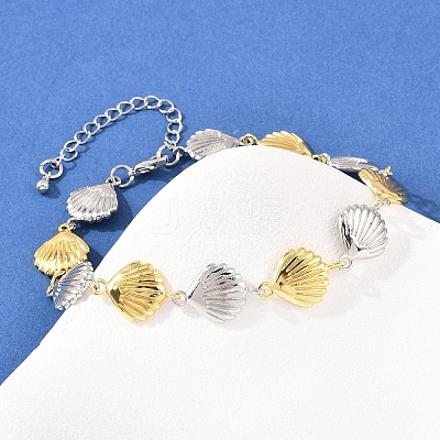 Shell Shape Brass Link Chain Bracelets for Women BJEW-K248-07C-GP-1