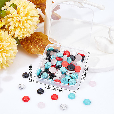 100Pcs 5 Styles Synthetic Turquoise & Natural Rose Quartz Cabochons G-SC0002-33-1