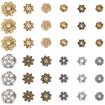 360Pcs 12 Styles Tibetan Style Alloy Bead Caps TIBE-SC0002-37-1