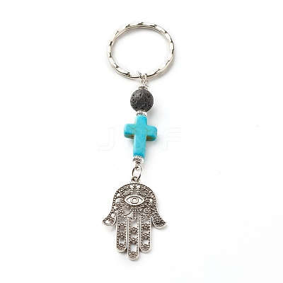 Natural Lava Rock Beads and Synthetic Turquoise beads Keychain KEYC-JKC00267-03-1
