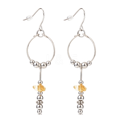 Gemstone Ring with Tassel Dangle Earrings EJEW-JE05052-1