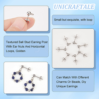 304 Stainless Steel Ball Post Stud Earring Findings STAS-UN0001-76P-1