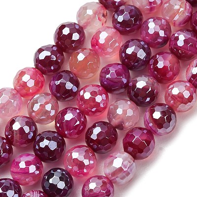 Electroplated Natural Agate Beads Strands G-B191-A07-8mm-06-1
