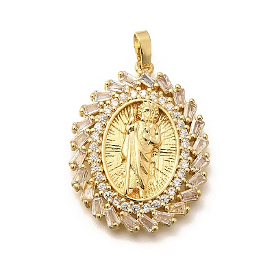 Religion Themed Rack Plating Brass Micro Pave Cubic Zirconia Pendants KK-L226-007G-07-1