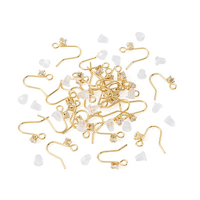 32Pcs 4 Styles Brass Pave Clear Cubic Zirconia Earring Hooks KK-TA0008-45-1