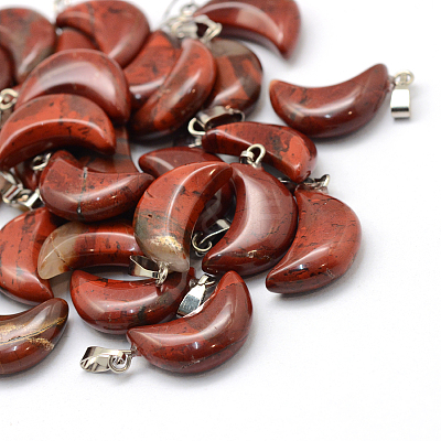 Moon Natural Red Rainbow Jasper Pendants G-Q369-12-1